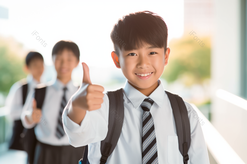 愉快的亚洲男性中学生青少年点赞手势,高清,摄影图,摄影图片,图片大全,摄影图免费下载